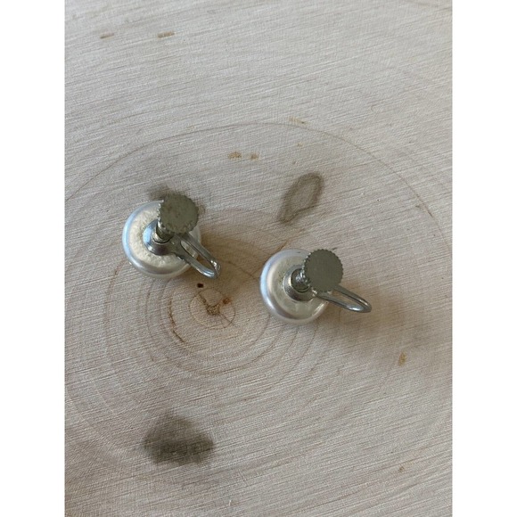 Vintage Small faux pearl Silver Button Clip On Earrings Screw Back Japan - Picture 5 of 9